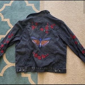 BDG Butterfly Embroidered Oversized Jean Jacket